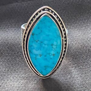 Marque setting of Arizona Turquoise set in 925 Sterling Silver Ring (Size 7.5)
